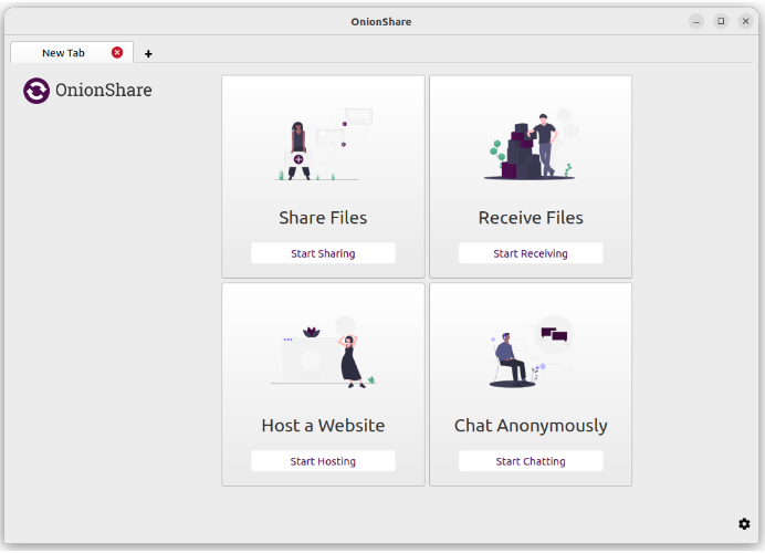 Интерфейс программы OnionShare для приватных чатов передаче файлов и анонимной публикации в интернете
